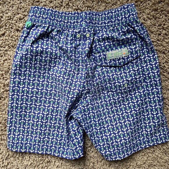 J. Crew Crewcuts Boys Swim Trunks Anchor Print Size 10 Blue Green White Nautical - Picture 2 of 10